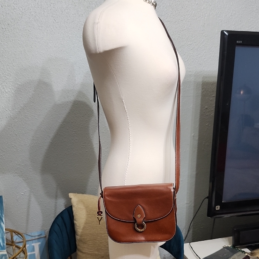 Rare Vintage Gold Pfeil Cognac Leather Crossbody Bag
